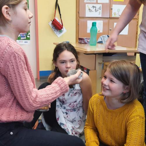 Schulkinder mit Hamster